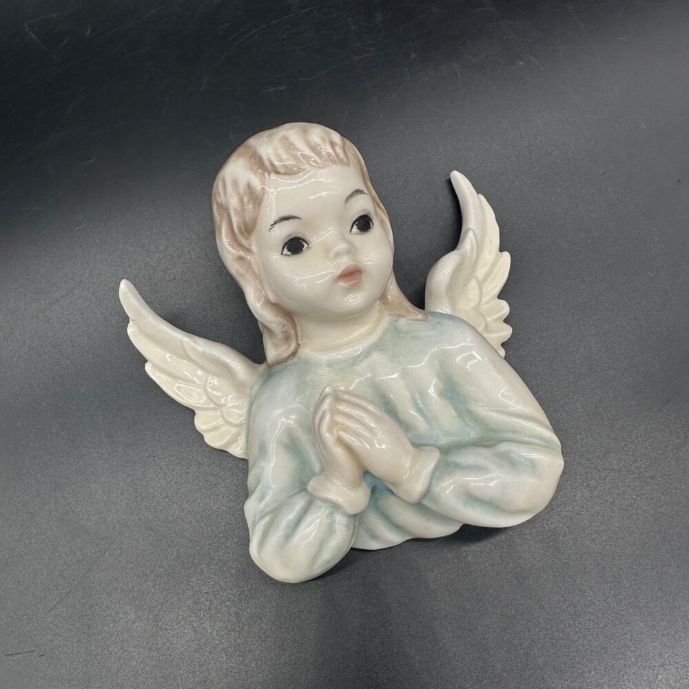 Vintage Porcelain Praying Angel Wall Hanging Goebel West Germany Hul 718 B Blue